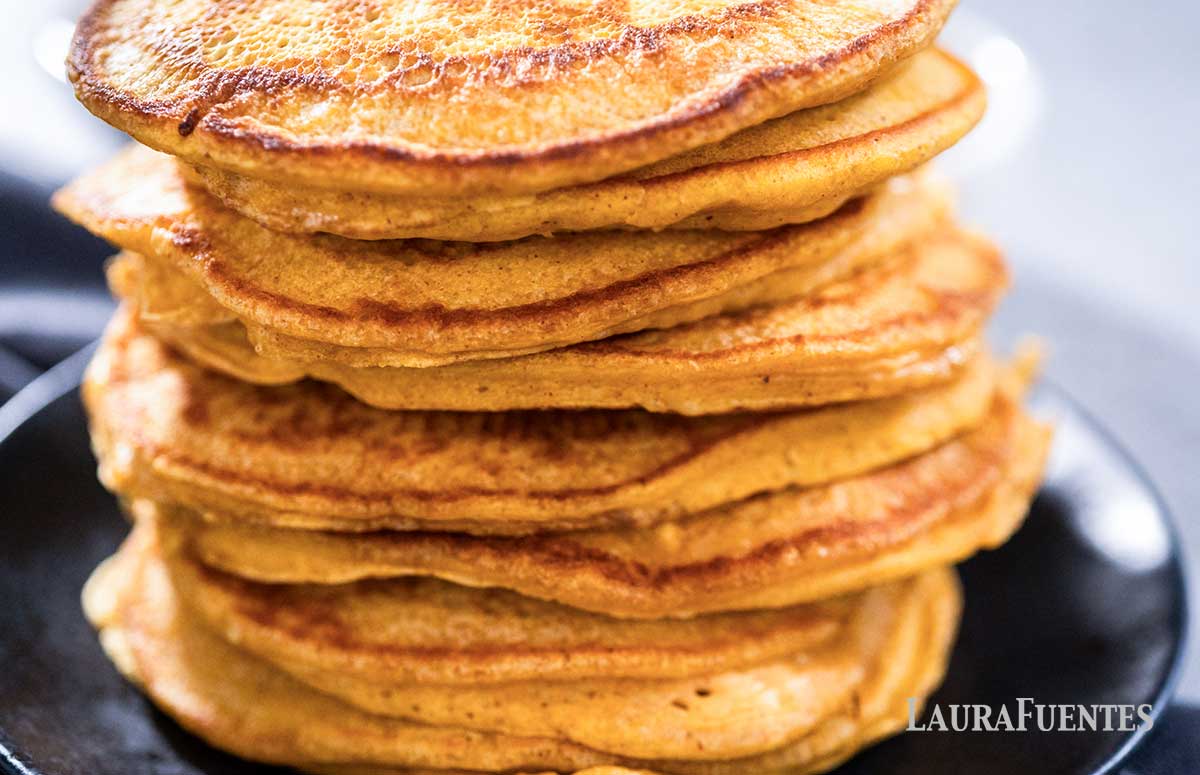 large stack of pumpkin pancakes