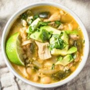a bowl with rotisserie chicken chili