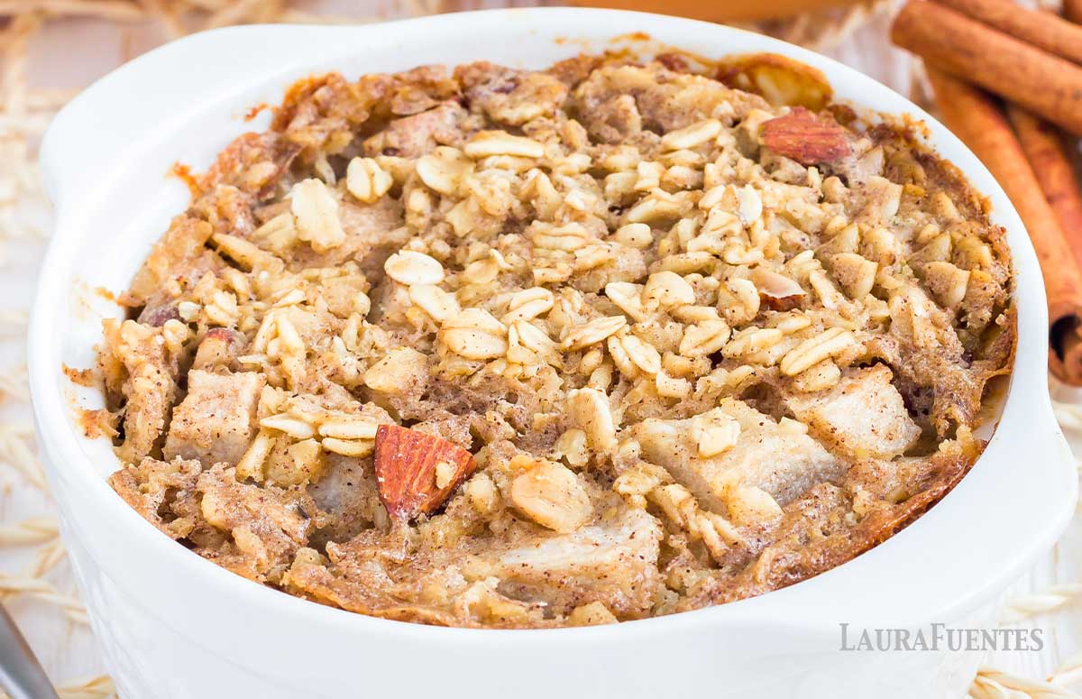 a bowl of pear baked oatmeal