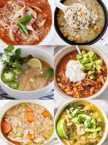 an image collage with rotisserie chicken soups