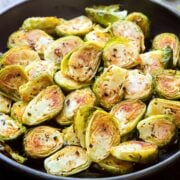 a dish with cooked Brussels sprouts