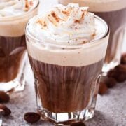 coffee hot cocoa topped with whipped cream