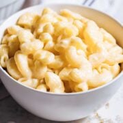a bowl of mac and cheese alfredo
