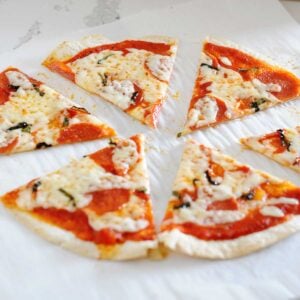 tortilla pizza cut into slices