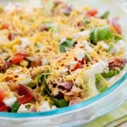 Cobb salad dip in a glass bowl