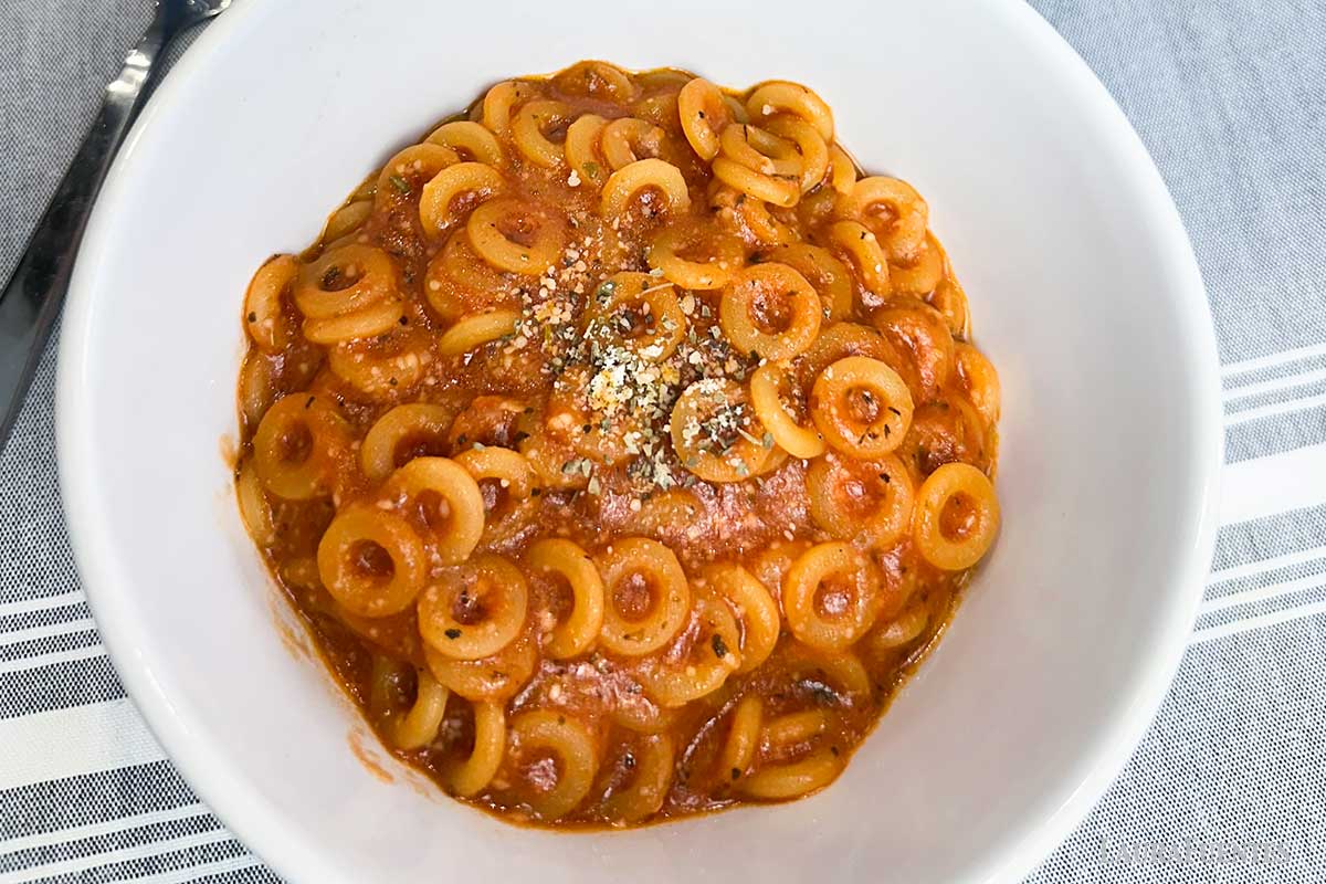 bowl of homemade spaghettios