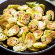 a dish with cooked Brussels sprouts