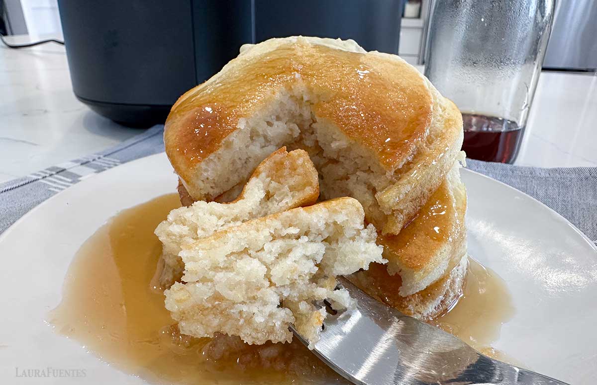 air fryer pancakes on a fork