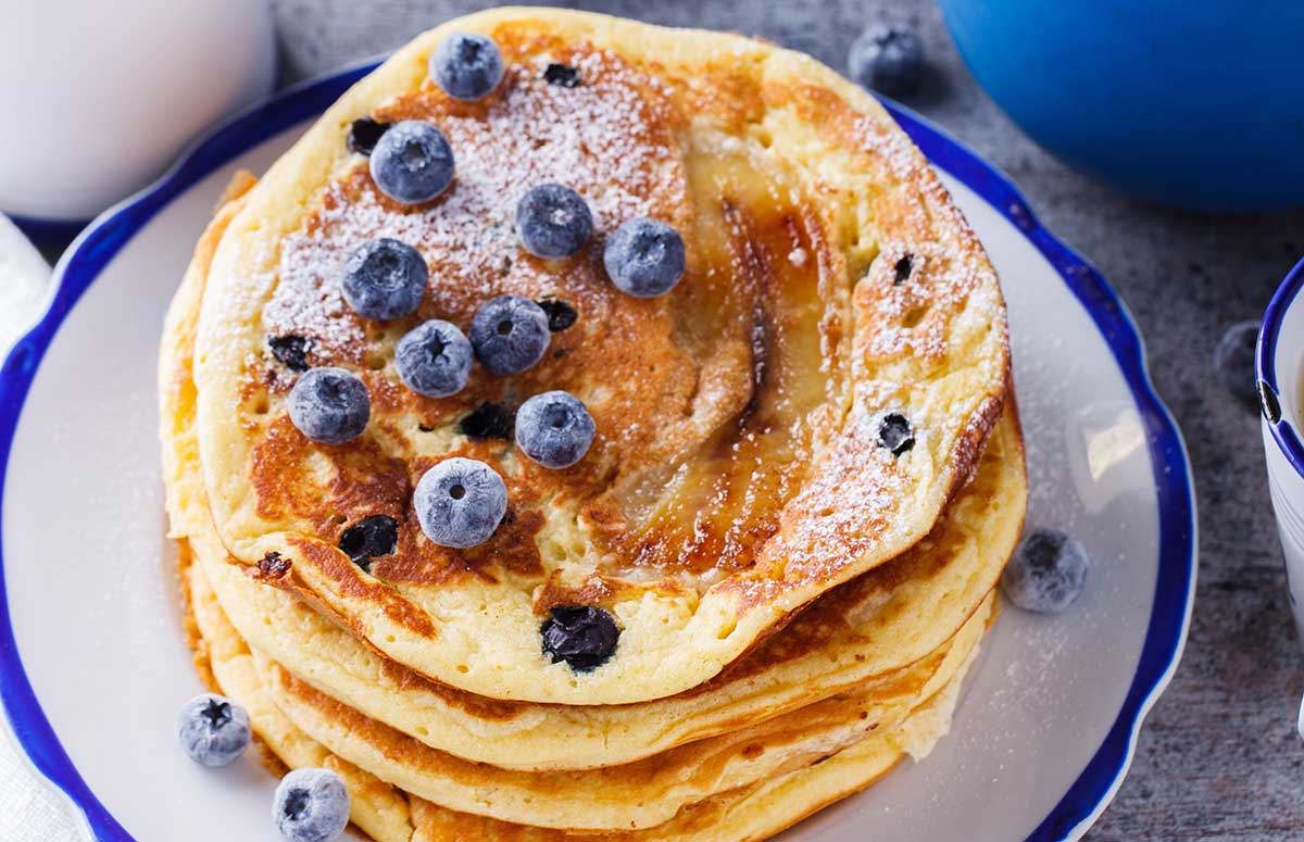 blueberry banana pancakes on a plate