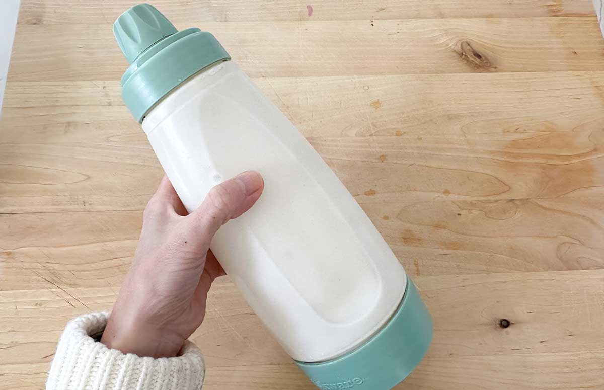 pancake batter in a shaker bottle