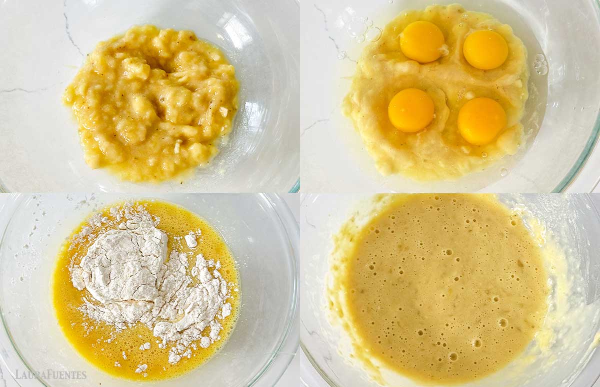 process shots in bowls making 3 ingredient banana pancakes