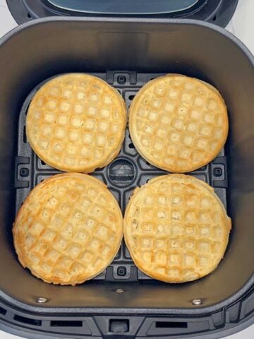 four freezer waffles cooked in an air fryer
