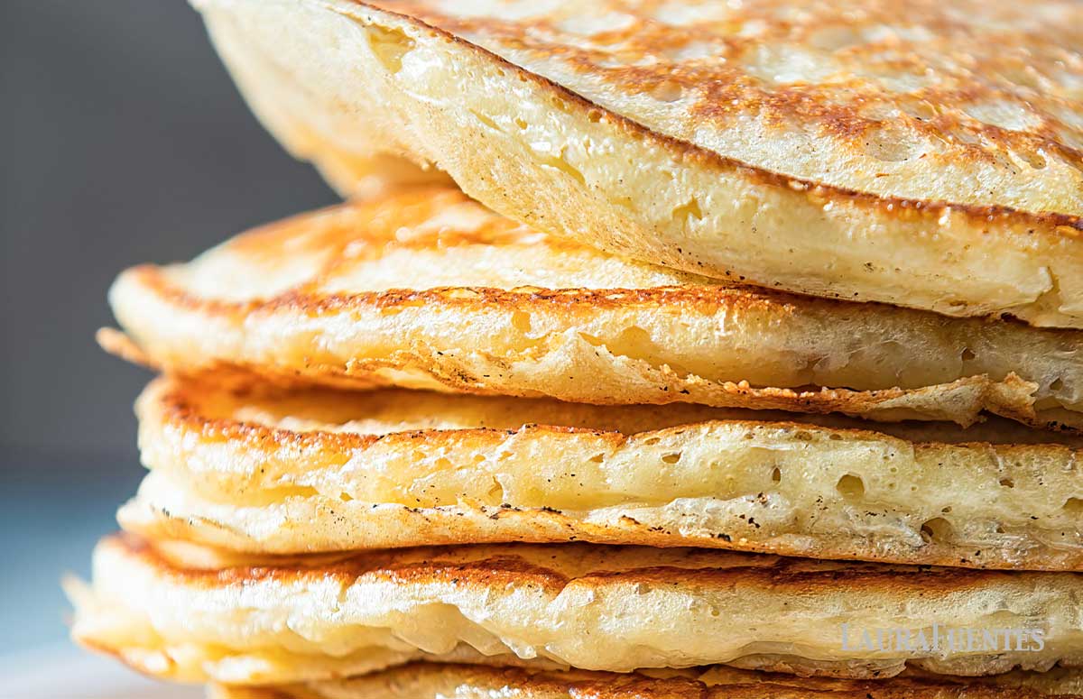 four fluffy pancakes stacked