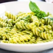 a dish with pesto fusilli