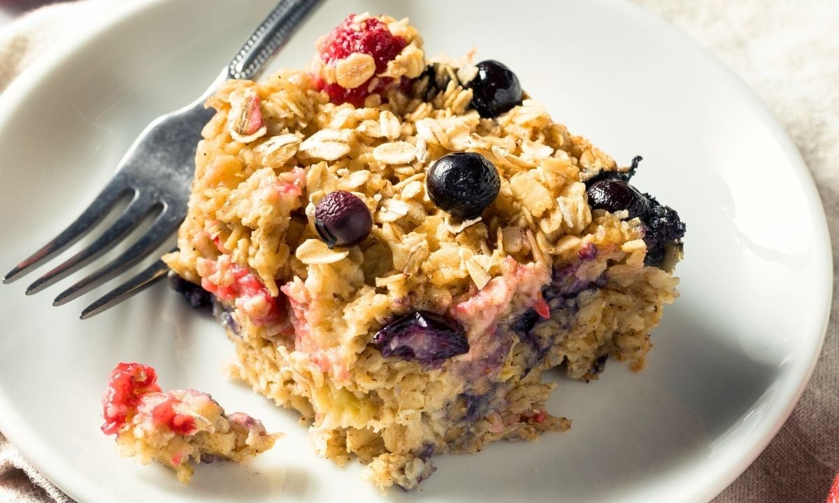 a serving of baked protein oatmeal with berries
