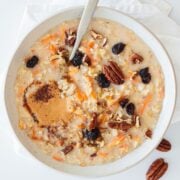 top view of a bowl of carrot cake oatmeal
