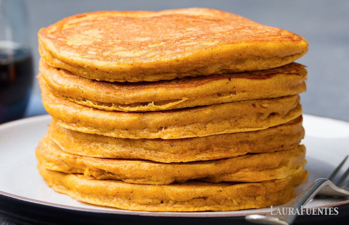 large stack of pumpkin pancakes