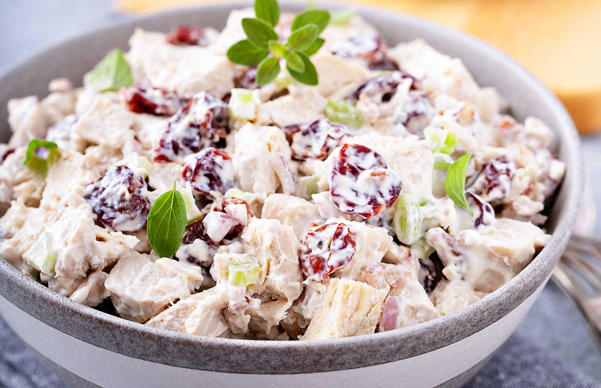 a bowl with chicken salad