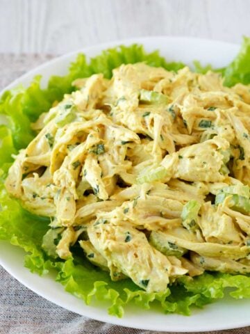 curry chicken salad over lettuce