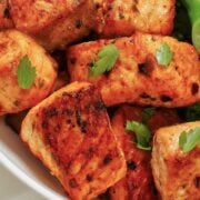 close up of salmon bites