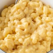 close up of cottage cheese mac and cheese