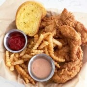 copycat canes nuggets and fries with texas toast and two sauces