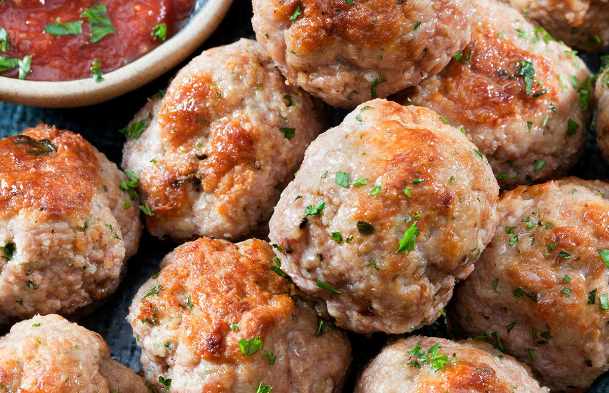 top view of chicken meatballs