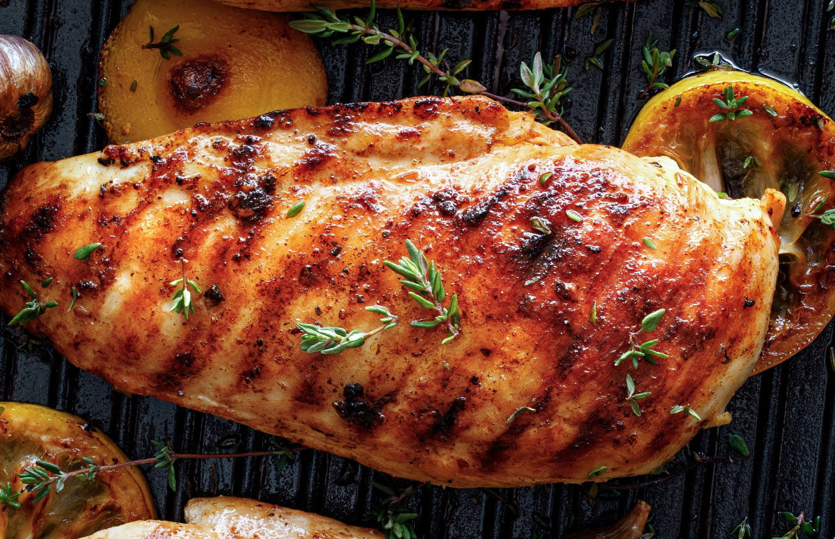 top view of a grilled chicken breast