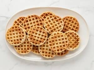 overhead view of a platter filled with protein waffles