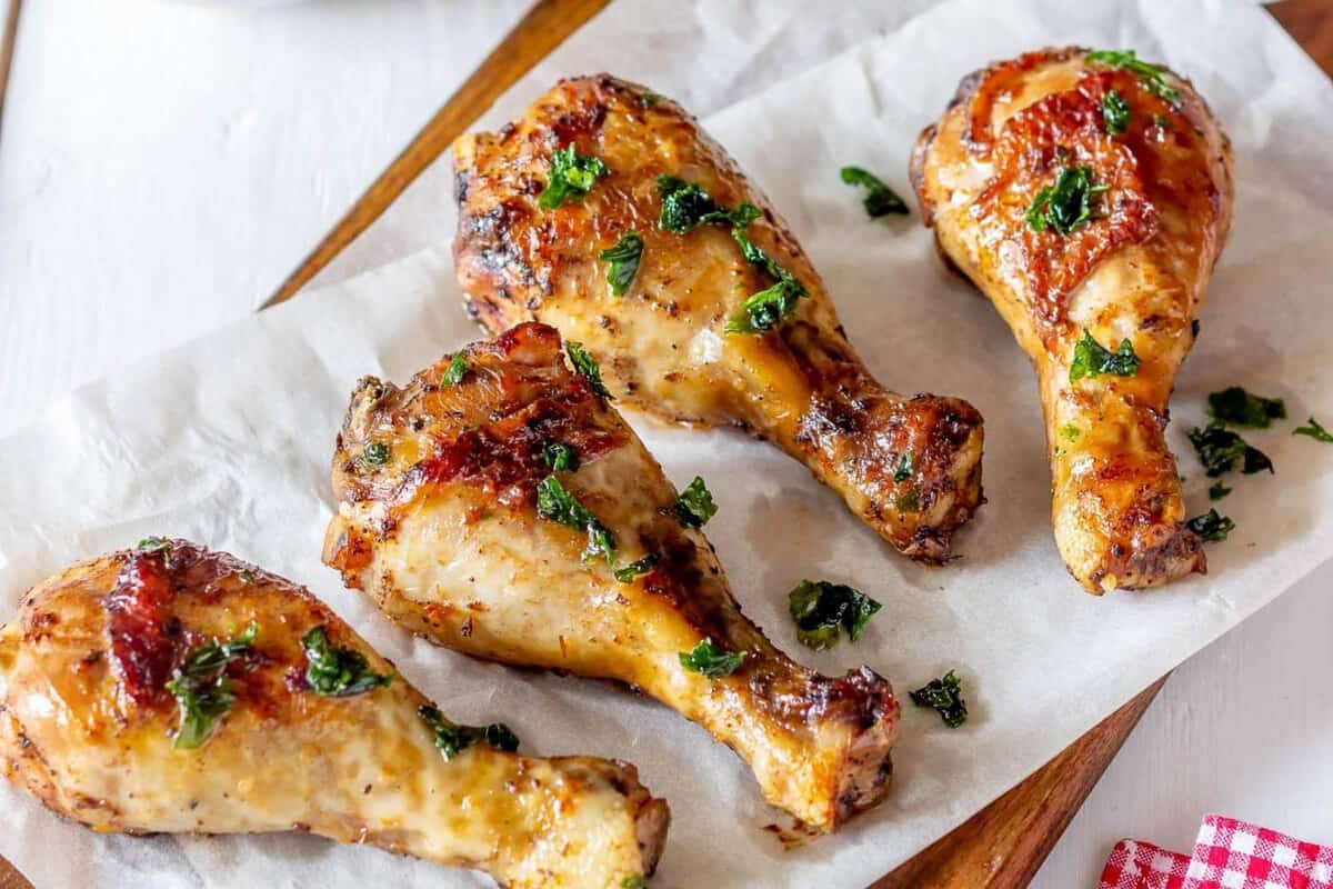 four garlic herb baked chicken drumsticks