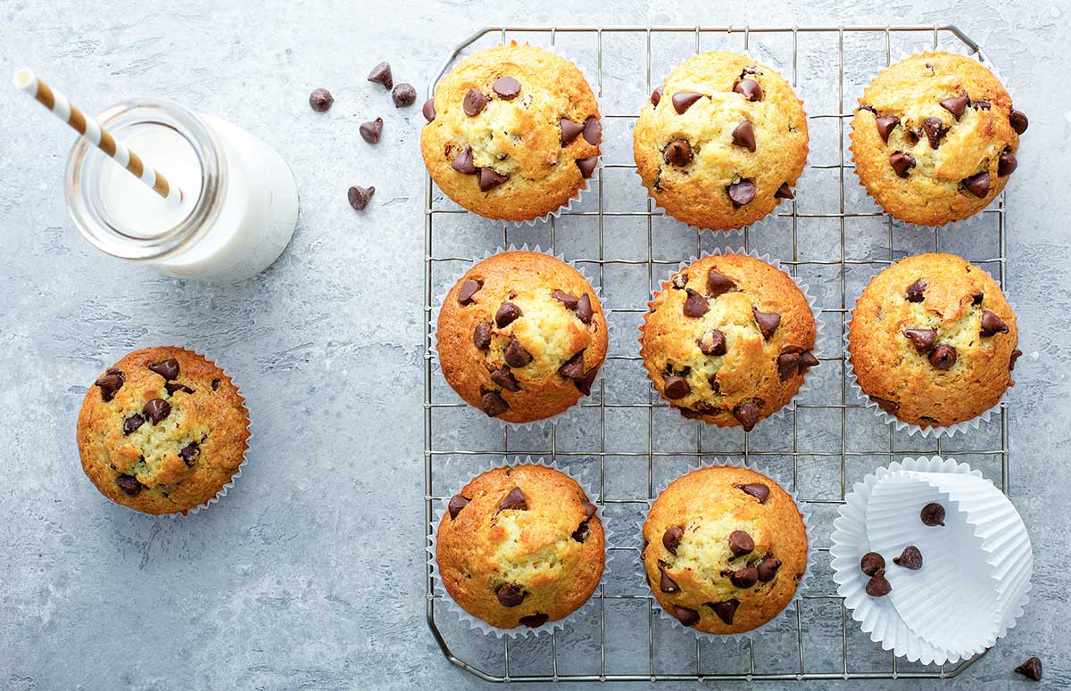 top view of Greek yogurt banana muffins on a cooling rack