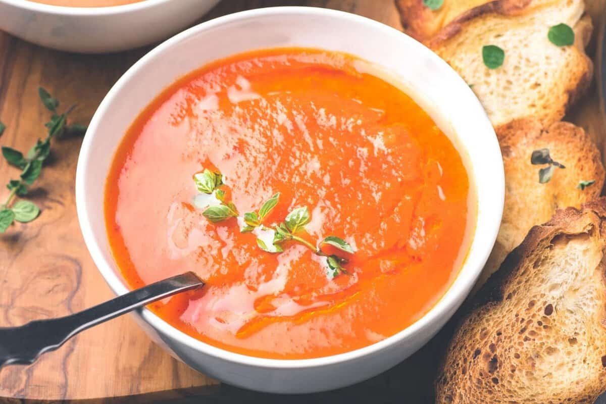 a bowl of creamy tomato soup