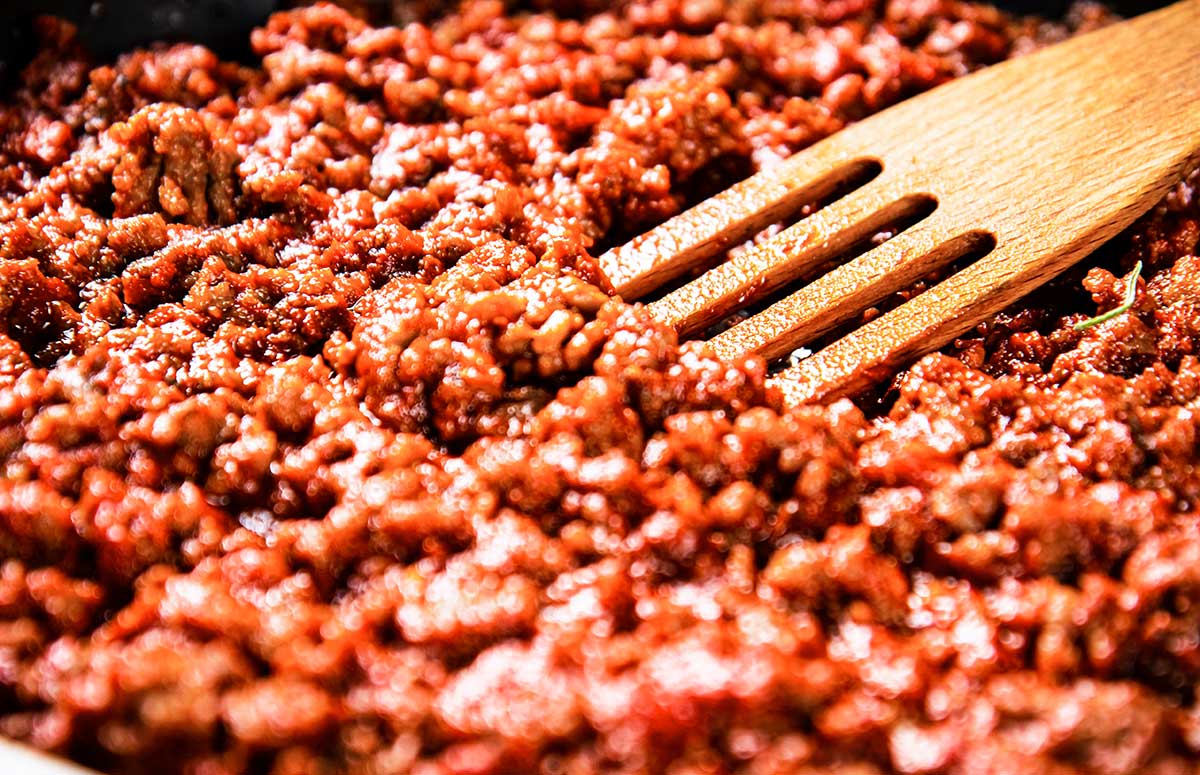 ground beef in a pan