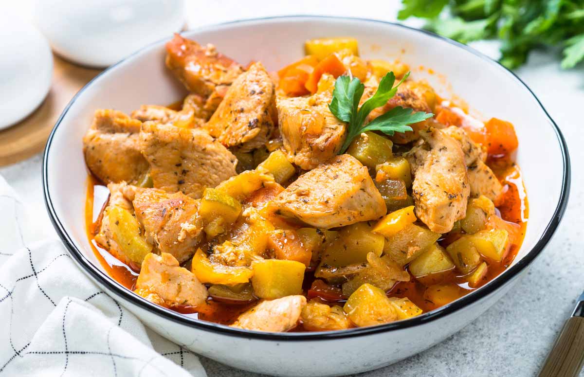 chicken zucchini stew in  a bowl