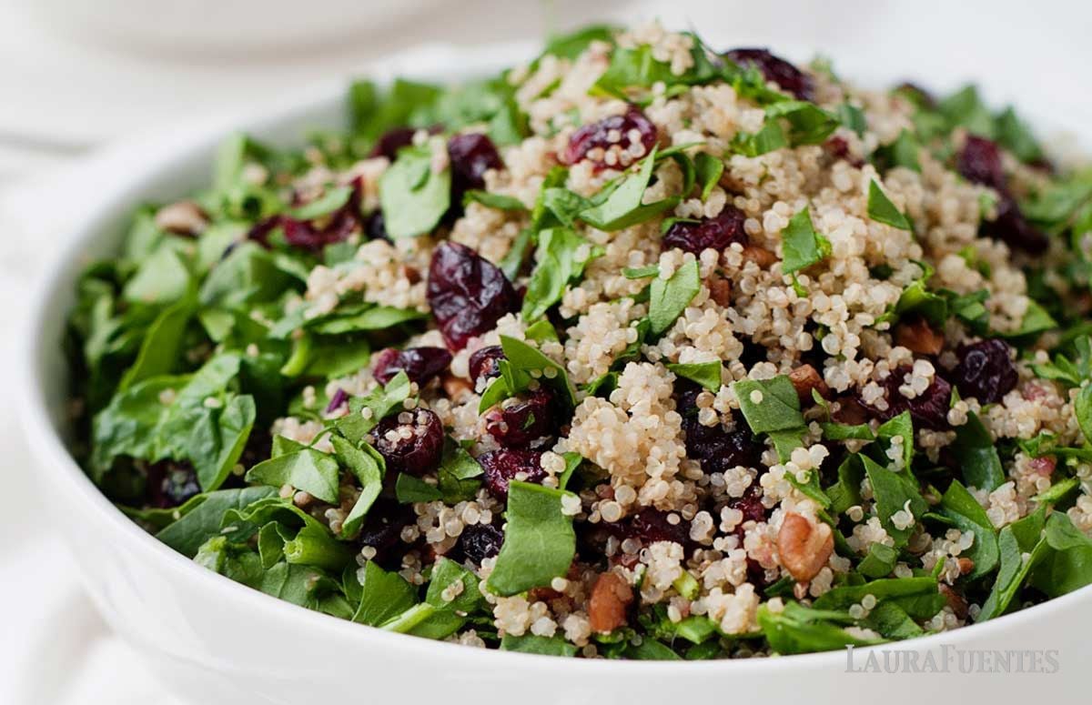 a bowl of cranberry quinoa salad