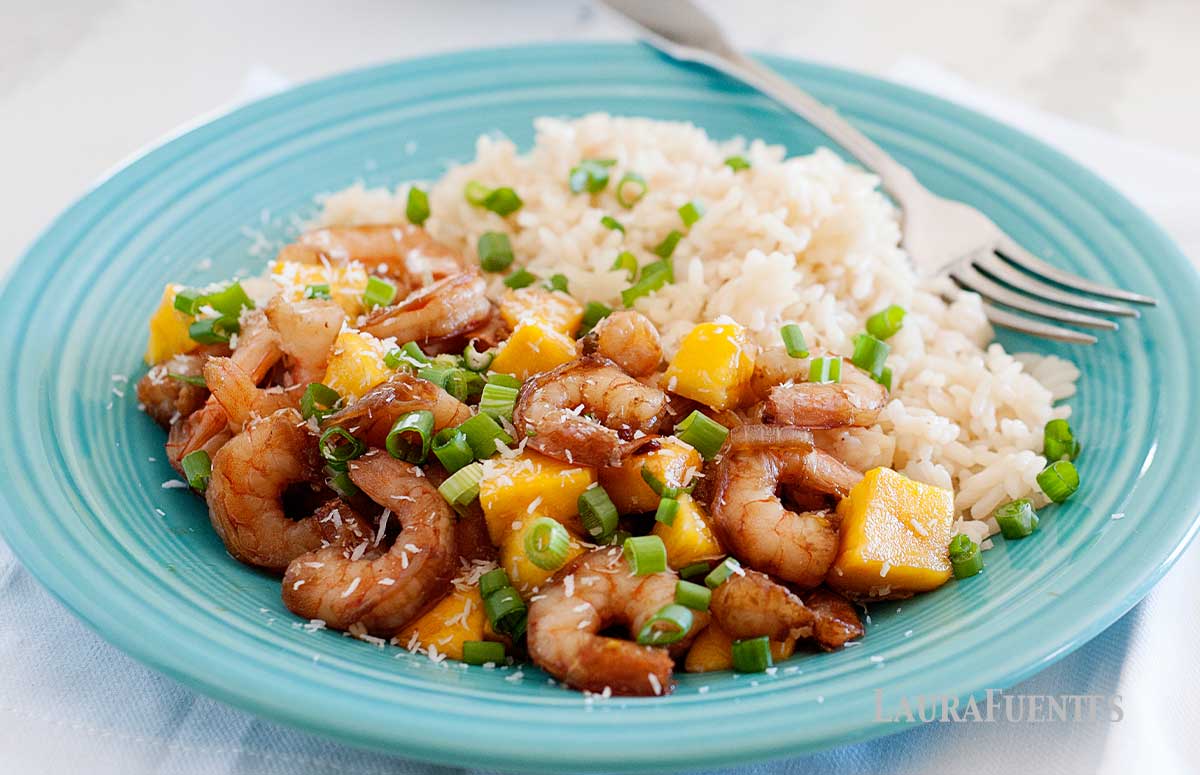 mango shrimp stir fry with rice
