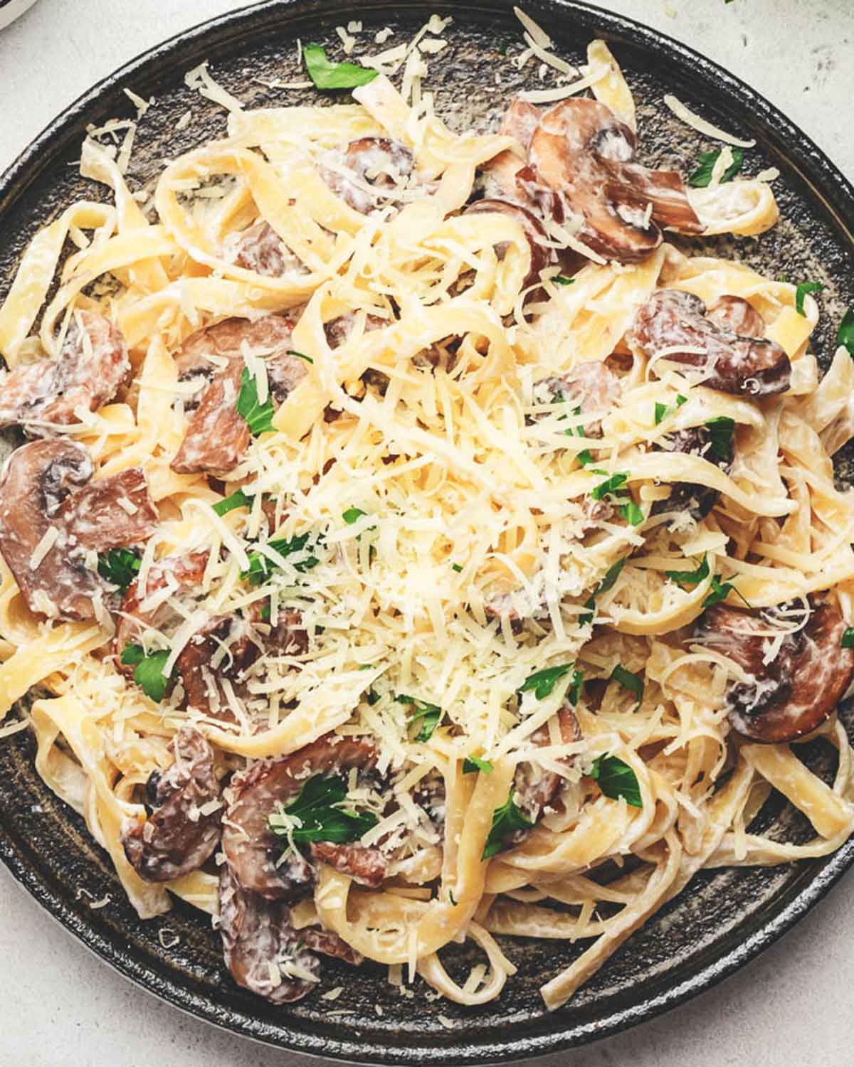 top view of mushroom pasta
