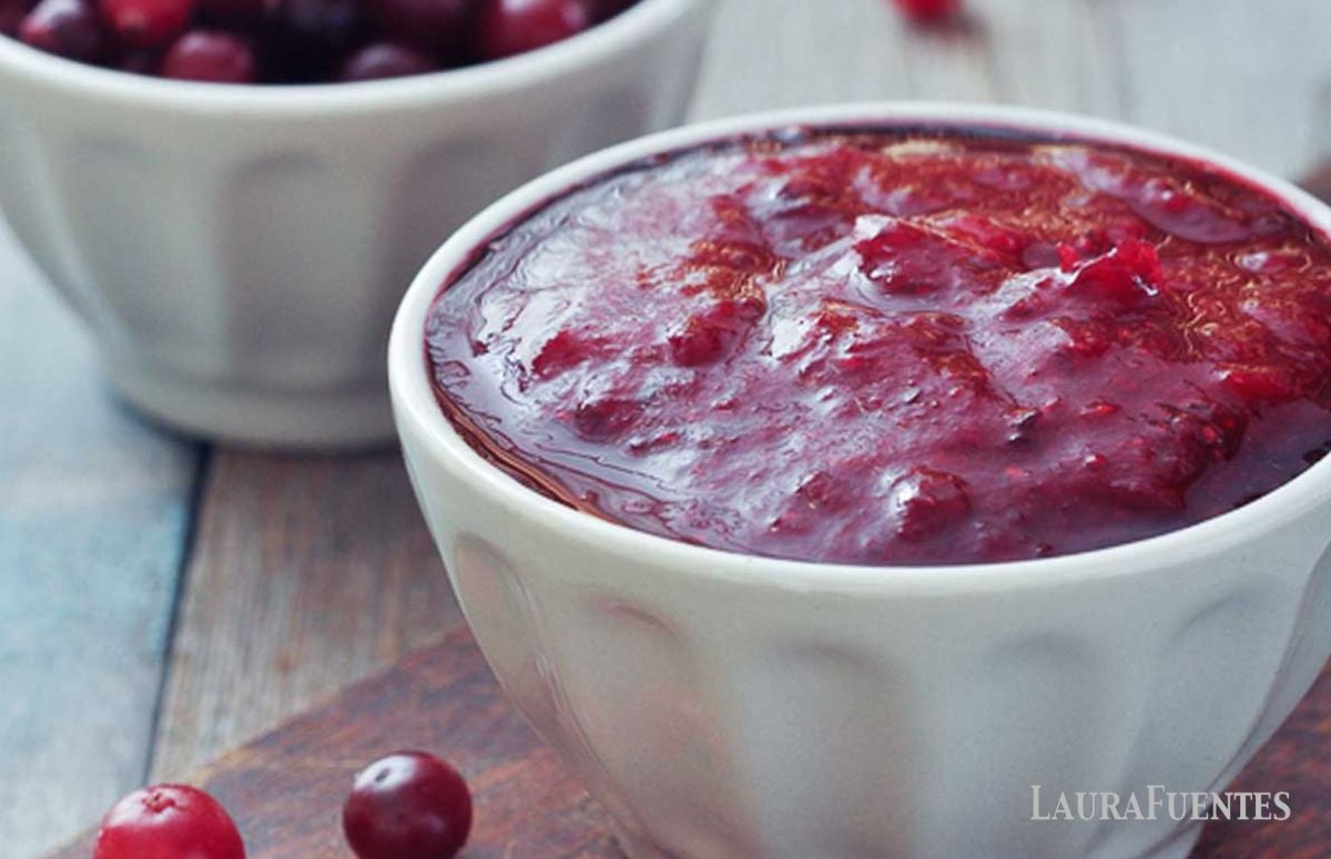 cranberry orange sauce in a white bowl