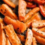 roasted carrots on a sheet pan