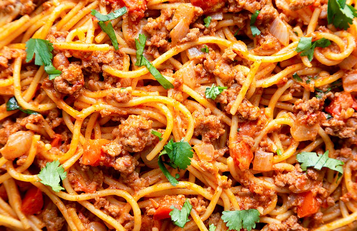 close up of taco spaghetti