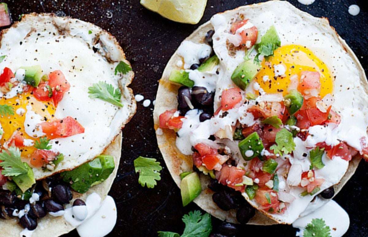 top view of two tacos rancheros