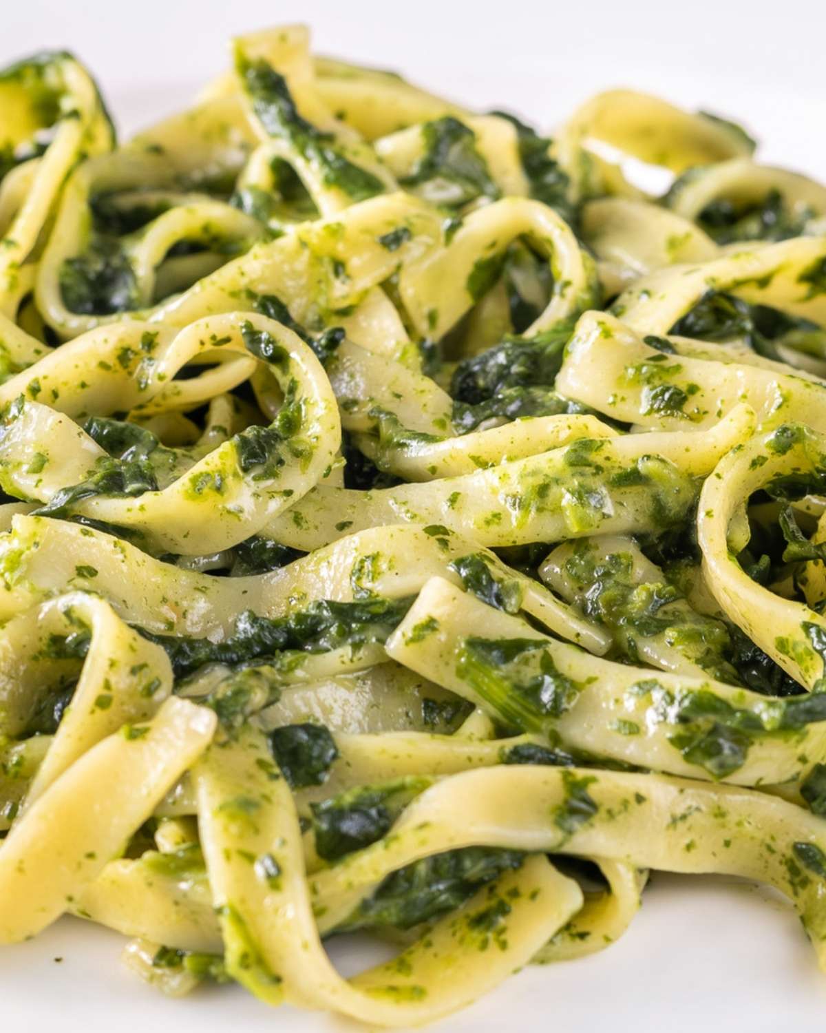 close up of pasta with spinach