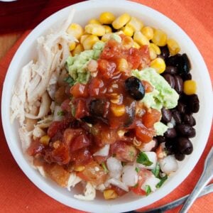 top view of chicken burrito bowl
