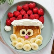 top view of a santa pancake on a plate