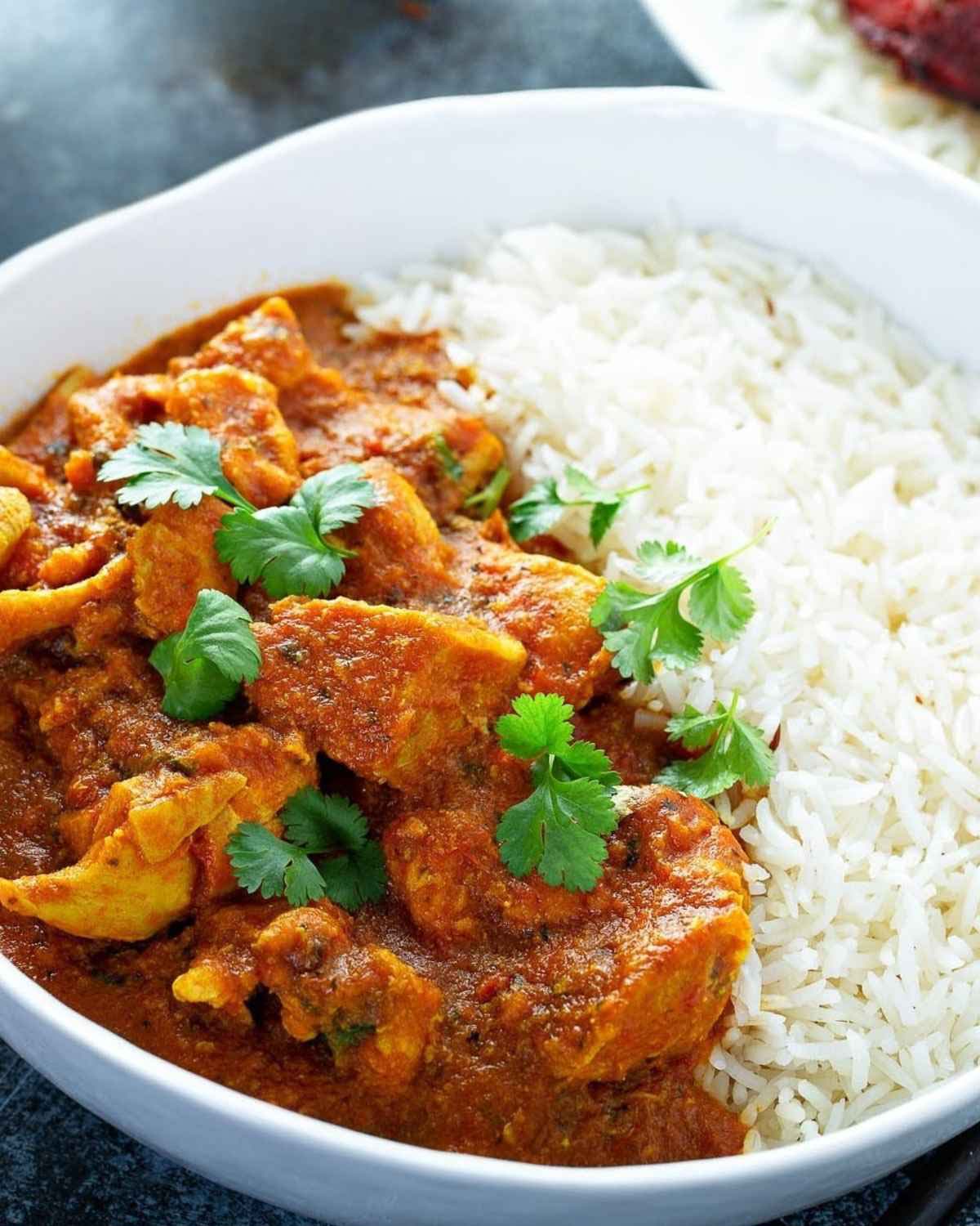 a bowl of chicken curry with rice