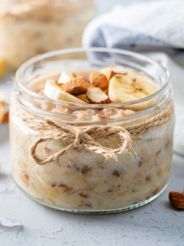 a jar of flaxseed overnight oats