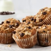 chocolate chip banana oatmeal muffins on a plate