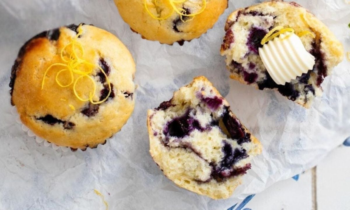 top view of lemon blueberry muffins