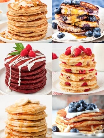 collage of six different pancake recipes