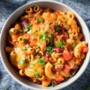 a bowl of chili mac